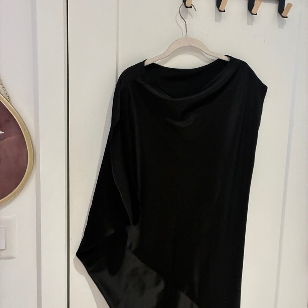 Just Bee Queen Black Satin Kaftan Maxi Dress Sz Small - Picture 5 of 9